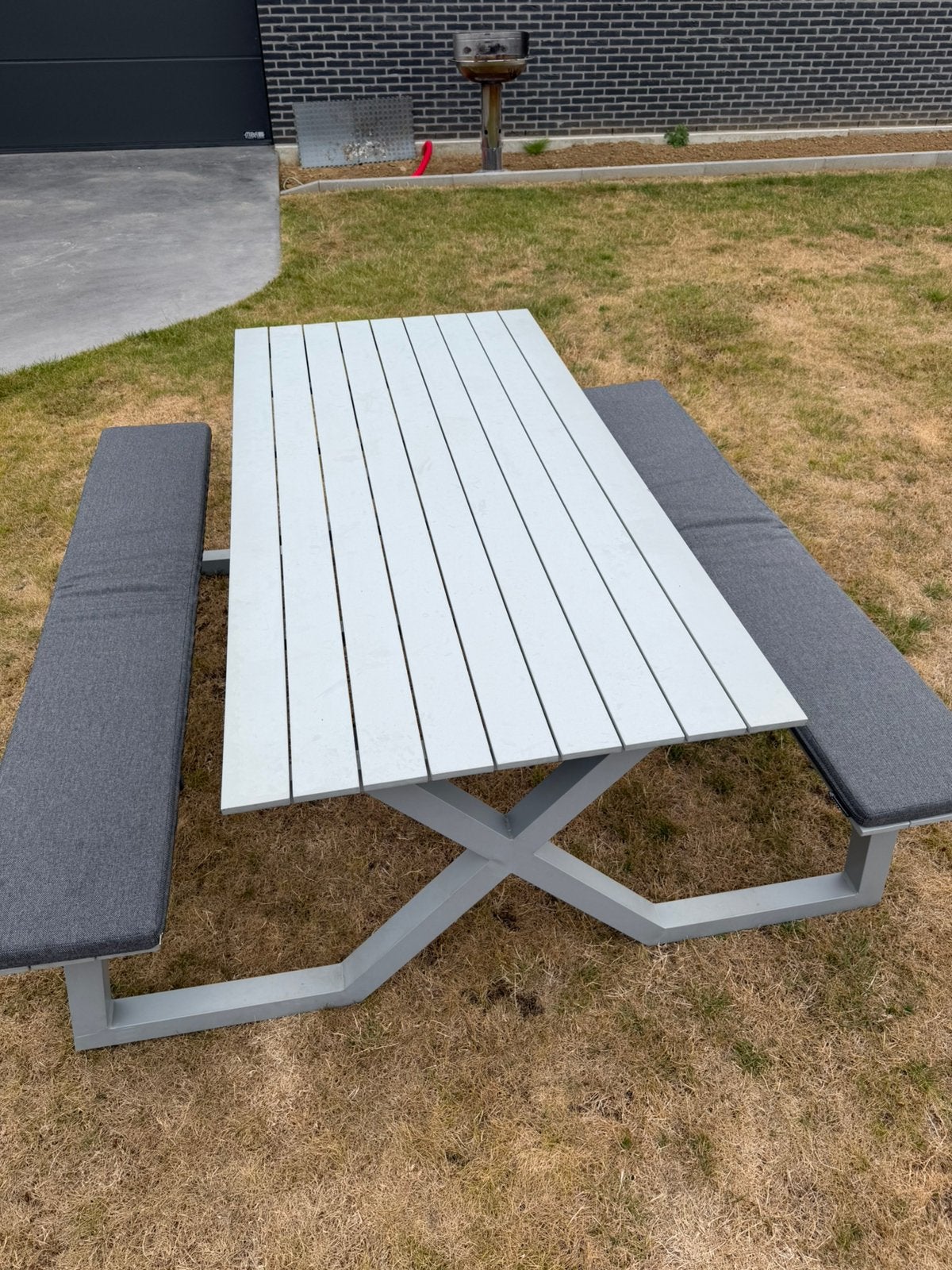 Alu picknicktafel met kussens, Tuin en Terras, Ophalen, Zo goed als nieuw, Aluminium