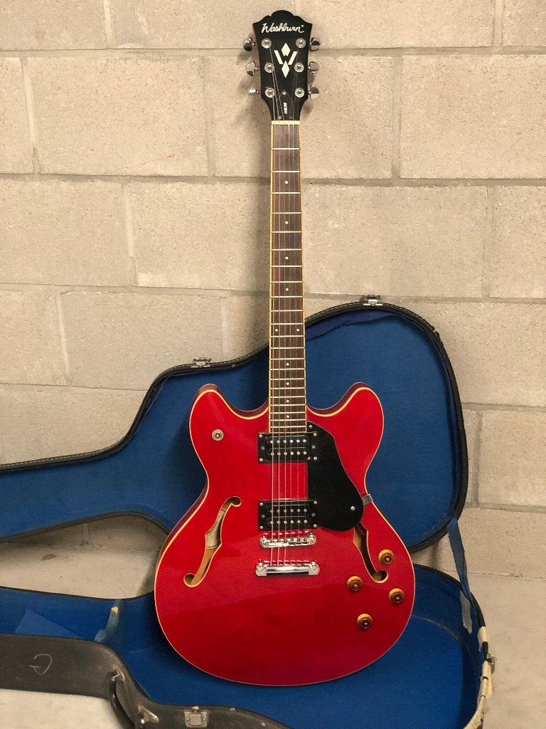 Washburn HB30 semi-hollow gitaar, cherry red, met koffer, Enlèvement, Utilisé, Avec valise