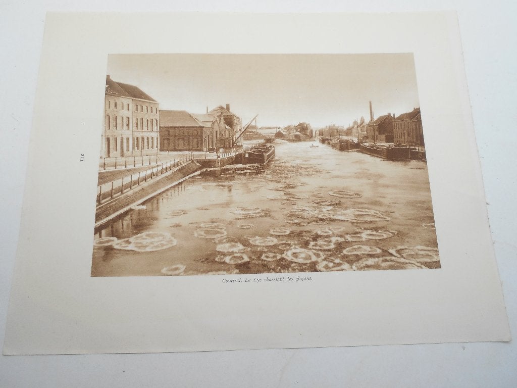 ancienne gravure tirée d'un magazine Courtrai la Lys glaçons, Antiquités & Art, Enlèvement ou Envoi, Paysage, Gravure