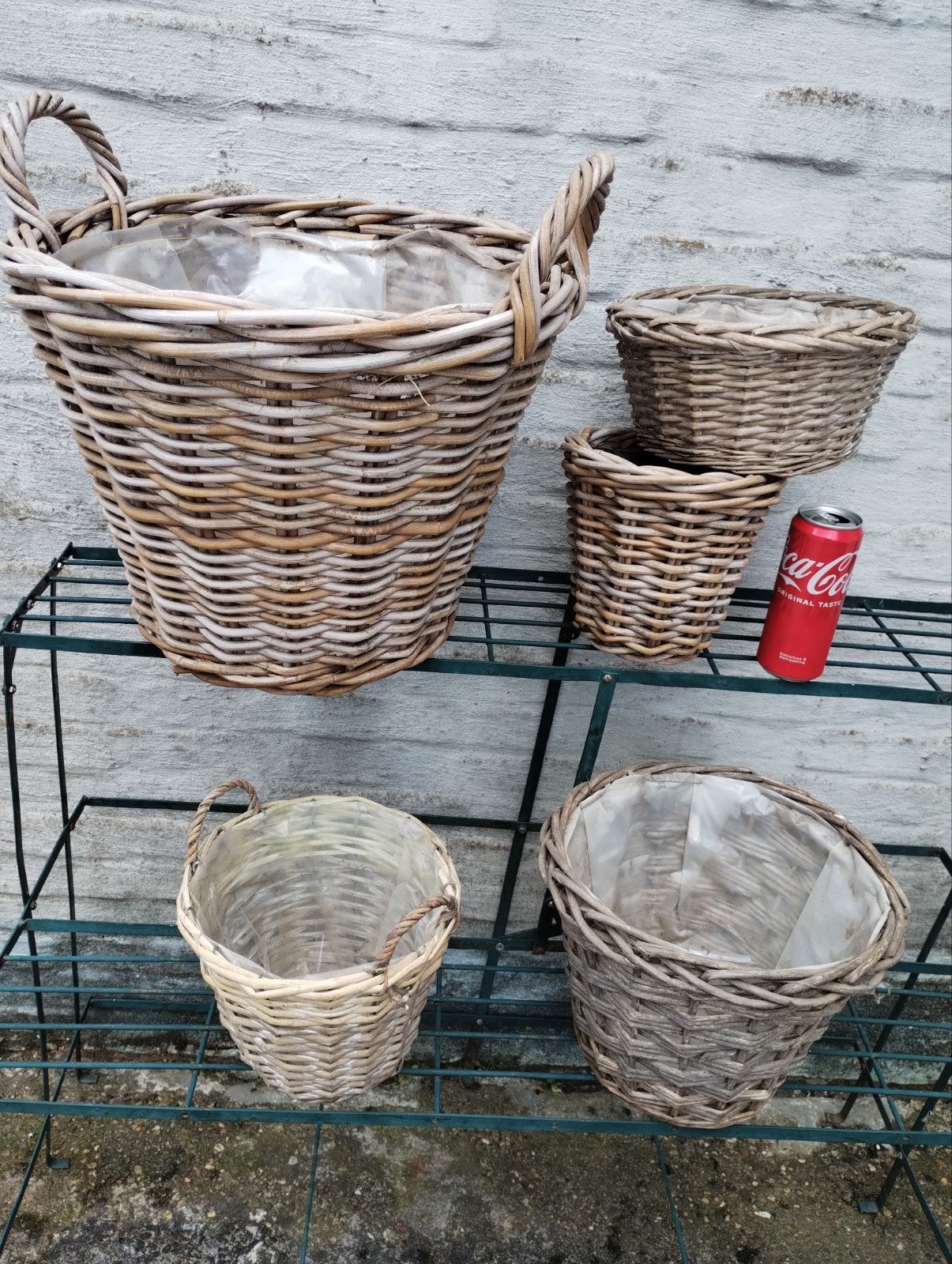 5 pots de fleurs vintage en osier en excellent état..., Enlèvement, Jardin
