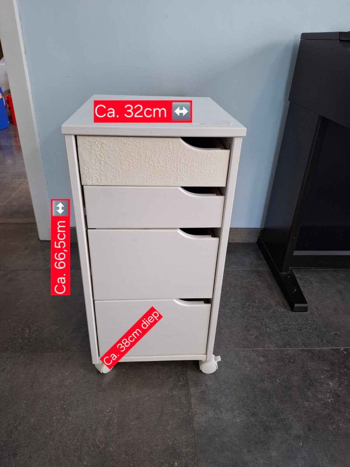 Ladekastje op wielen te koop, Huis en Inrichting, Ophalen, Minder dan 50 cm, Gebruikt, 3 of 4 laden