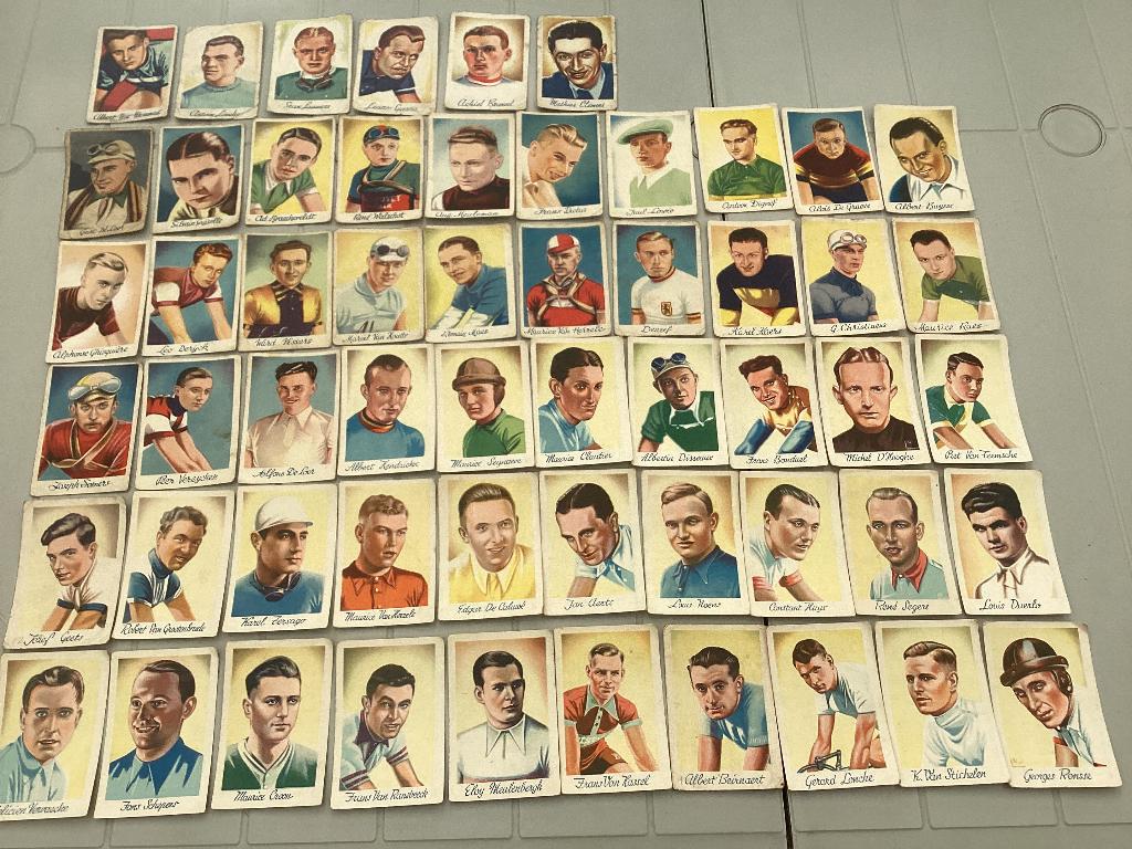 56 oude chromos prenten wielrenners De Beukelaar, Ophalen of Verzenden, Gebruikt