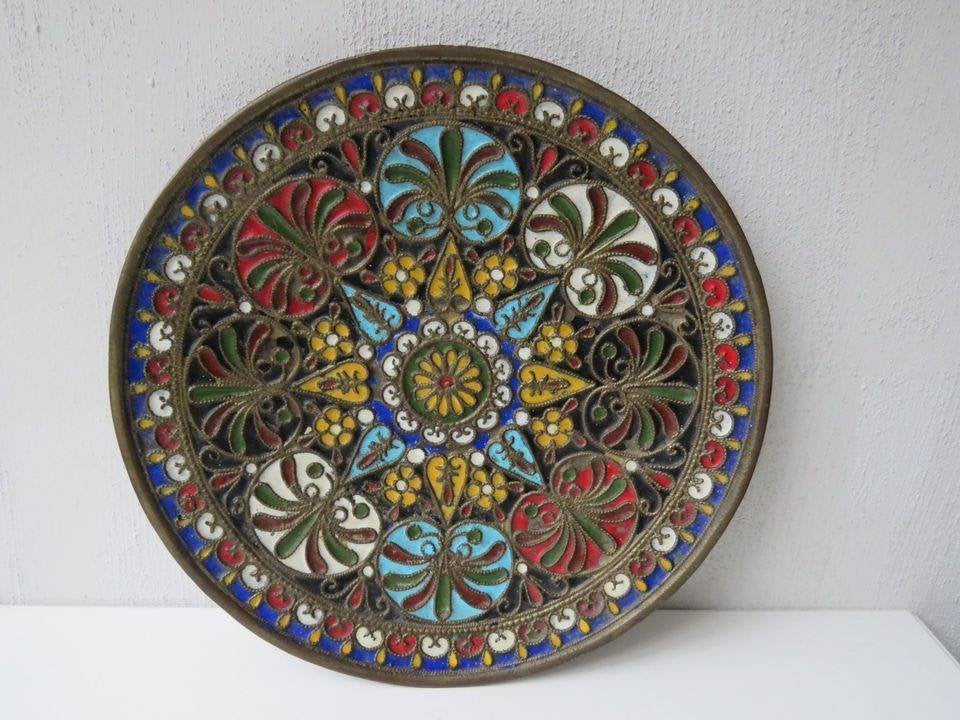 Messing emaille filigraan wandschaal 1960-70, Antiek en Kunst, Ophalen of Verzenden