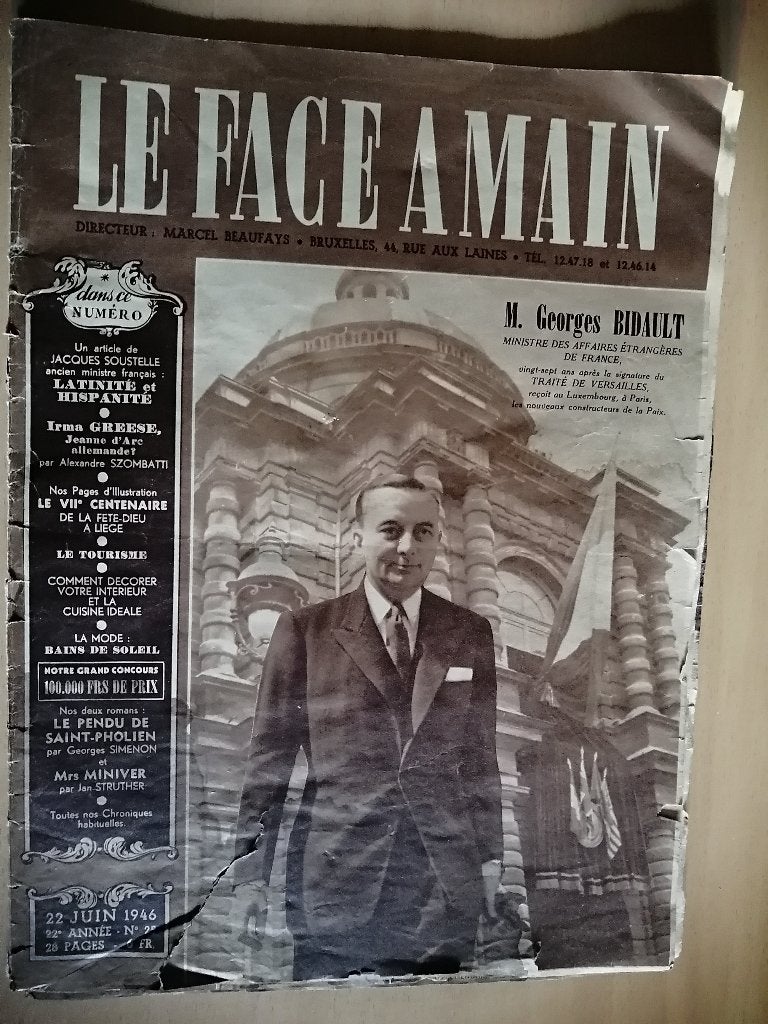 Hebdomadaire belge « Le Face à Main » du 22 juin 1946, Collections, Enlèvement ou Envoi, 1940 à 1960, Journal ou Magazine