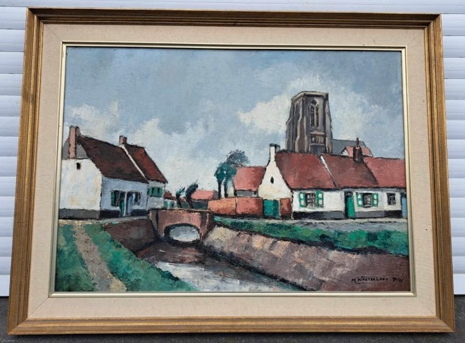 huile sur toile Lissewege signe Maurice WAETERLOOS, Enlèvement ou Envoi, Toile