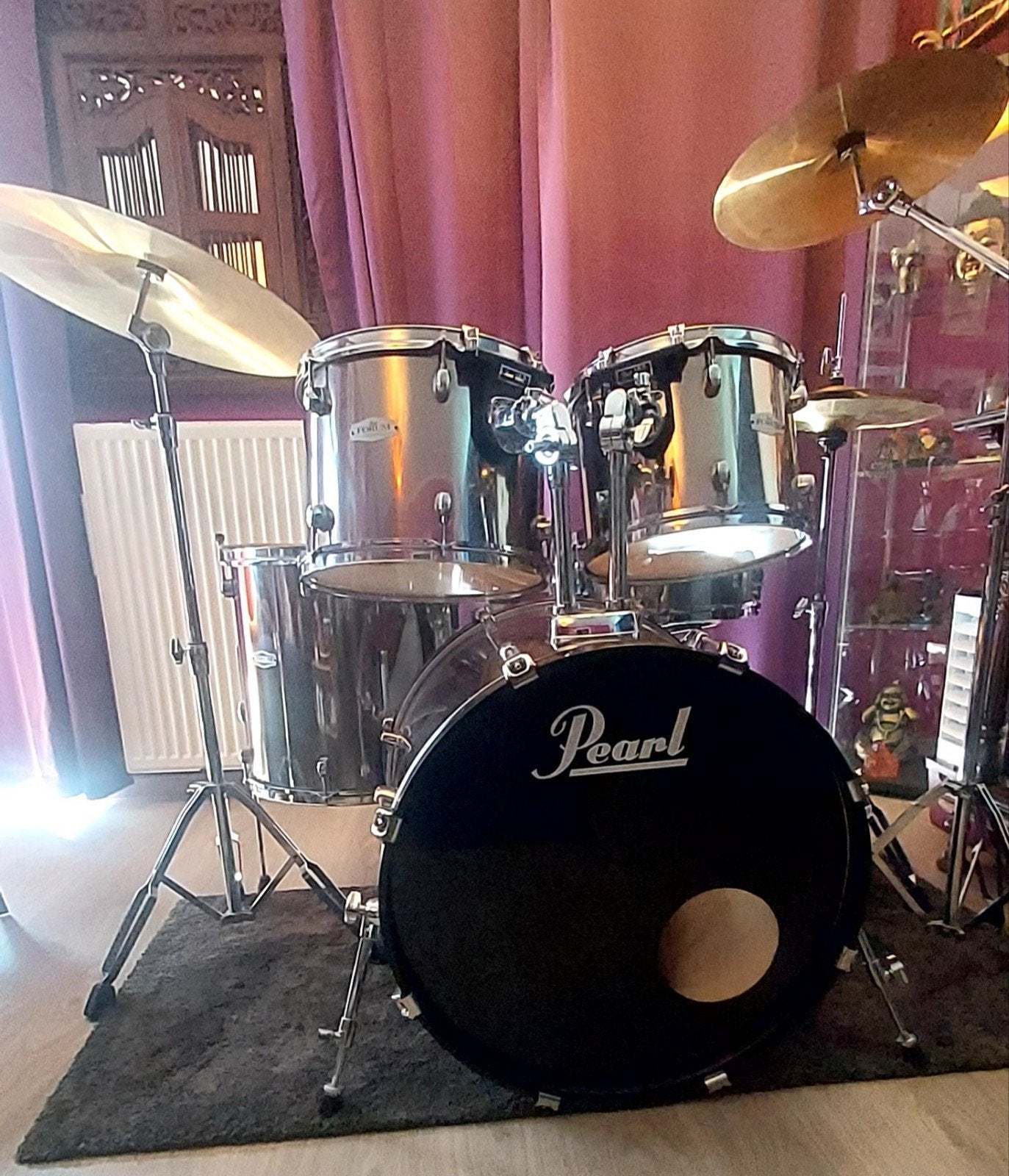 PEARL FORUM in geborsteld aluminium, compleet, Muziek en Instrumenten, Ophalen, Pearl