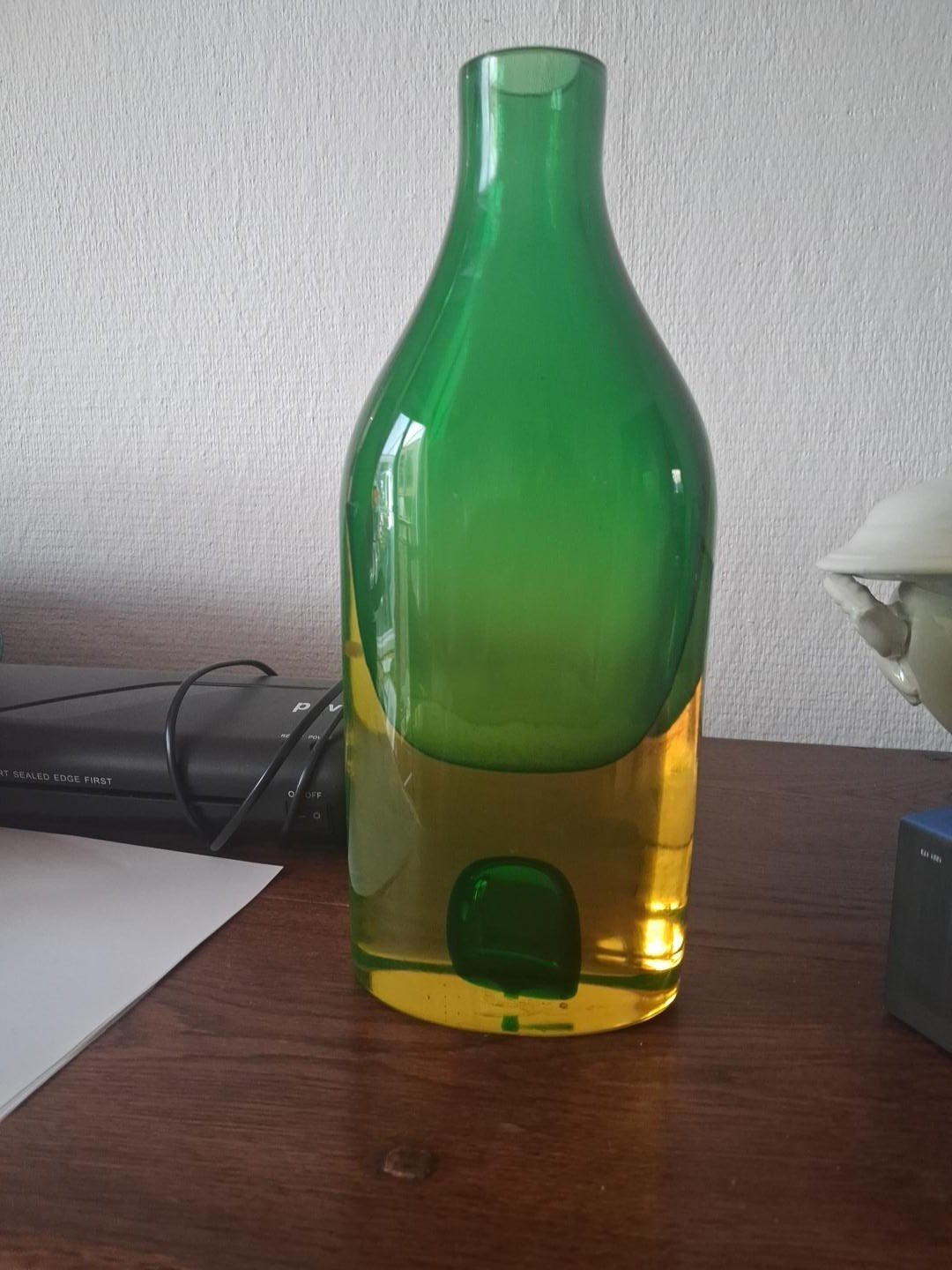 Vase vintage en verre soufflé de Venise – style Murano – ver, Geel, Ophalen, Glas, Vintage