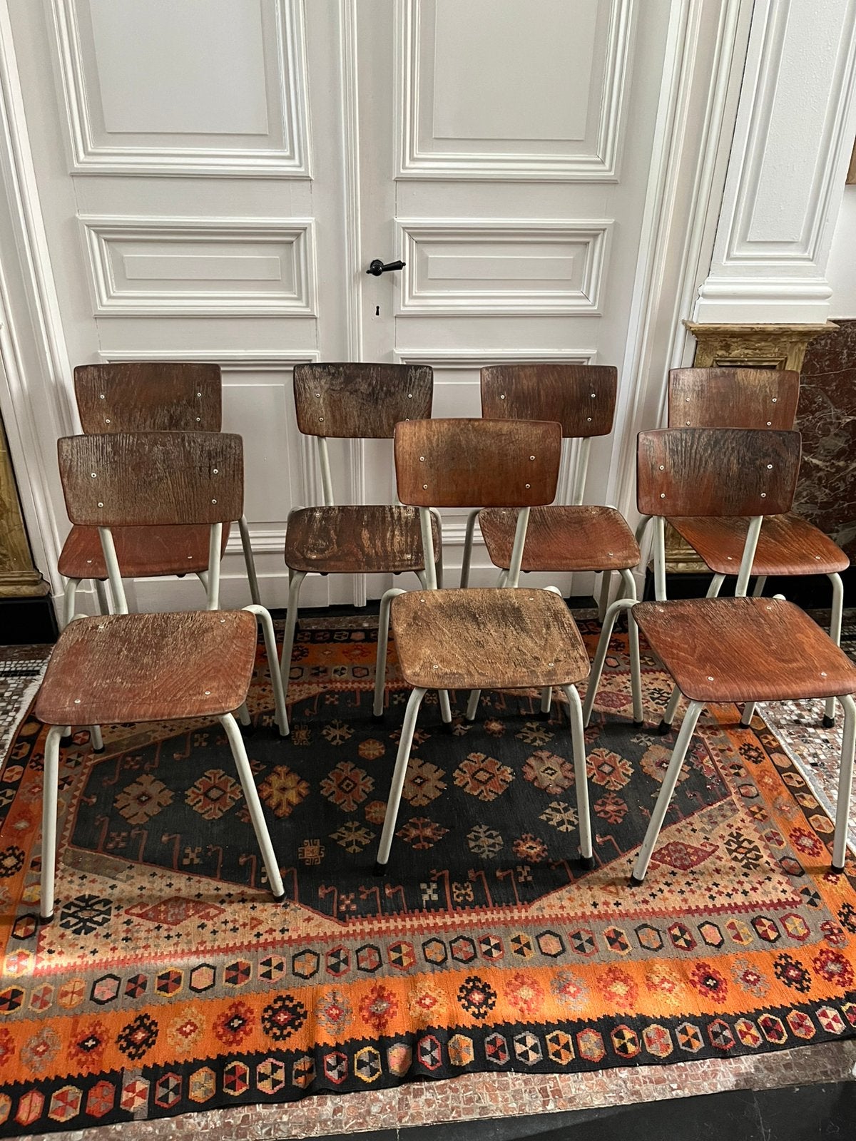 VINTAGE RETRO STOELEN TUBAX PAGHOLZ HOUT METAAL 7 STUKS +, Enlèvement