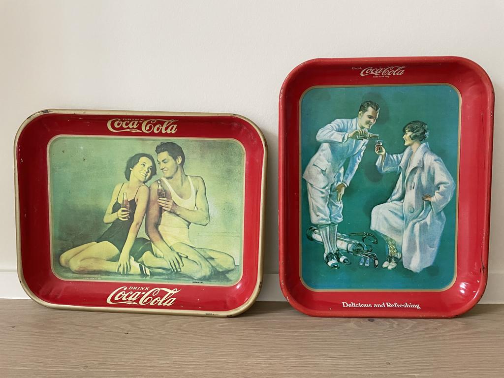 2 vintage Coca Cola dienbladen, Enlèvement, Utilisé, Ustensile