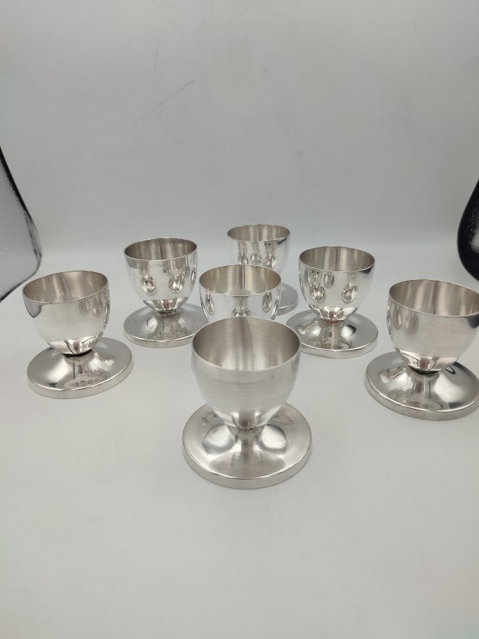 7 Oscar Wiskemann eierdopjes – verzilverd – België – vintage, Antiek en Kunst, Antiek | Zilver en Goud, Ophalen of Verzenden, Zilver