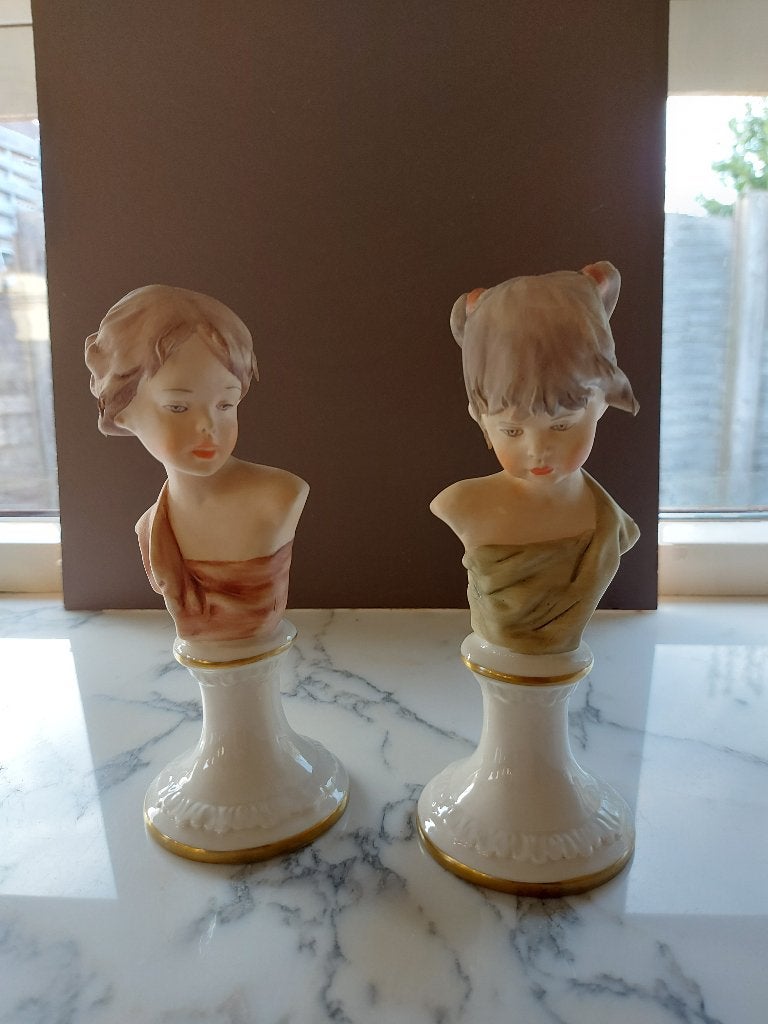 Set Vintage Capodimonte Porseleinen Bustes – Nico Venzo, Ophalen, Geglazuurd, Minder dan 20 cm, Steen of Keramiek