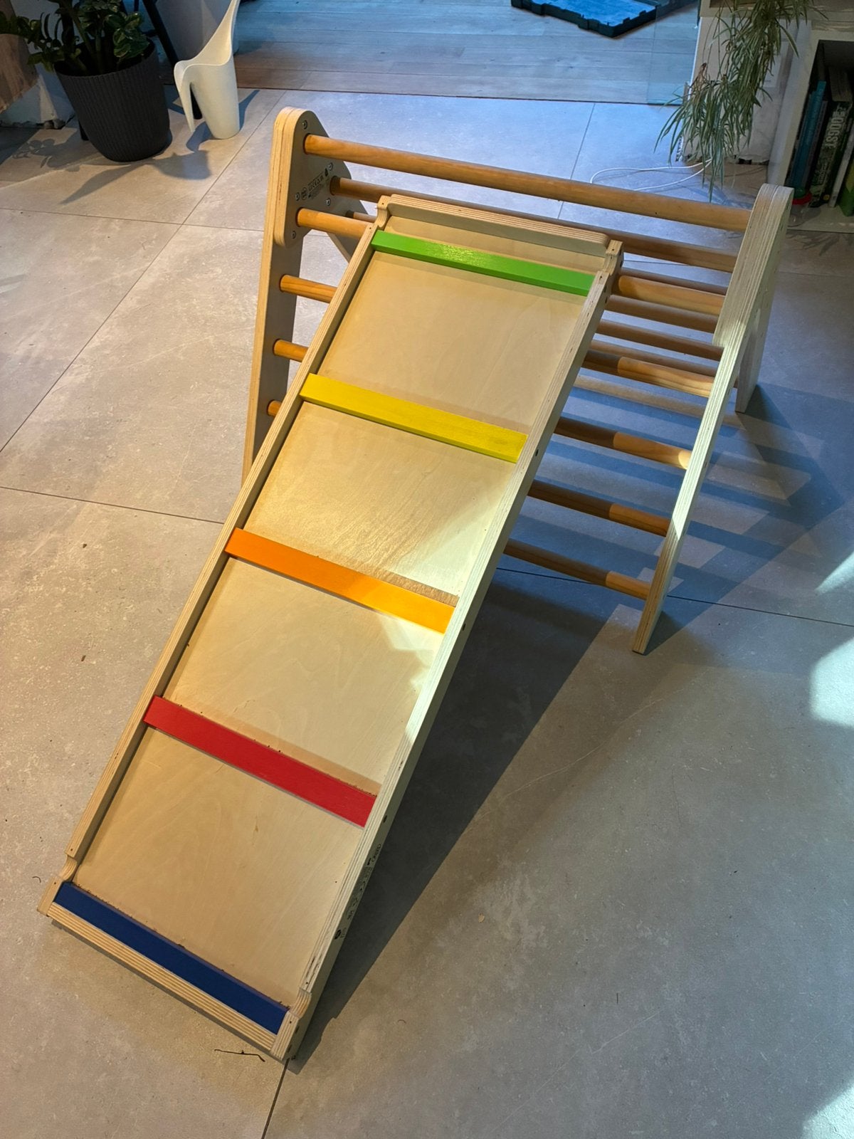 Houten peuterklimrek klimrek klimdriehoek met glijbaan, Ophalen, Zo goed als nieuw, Overige typen