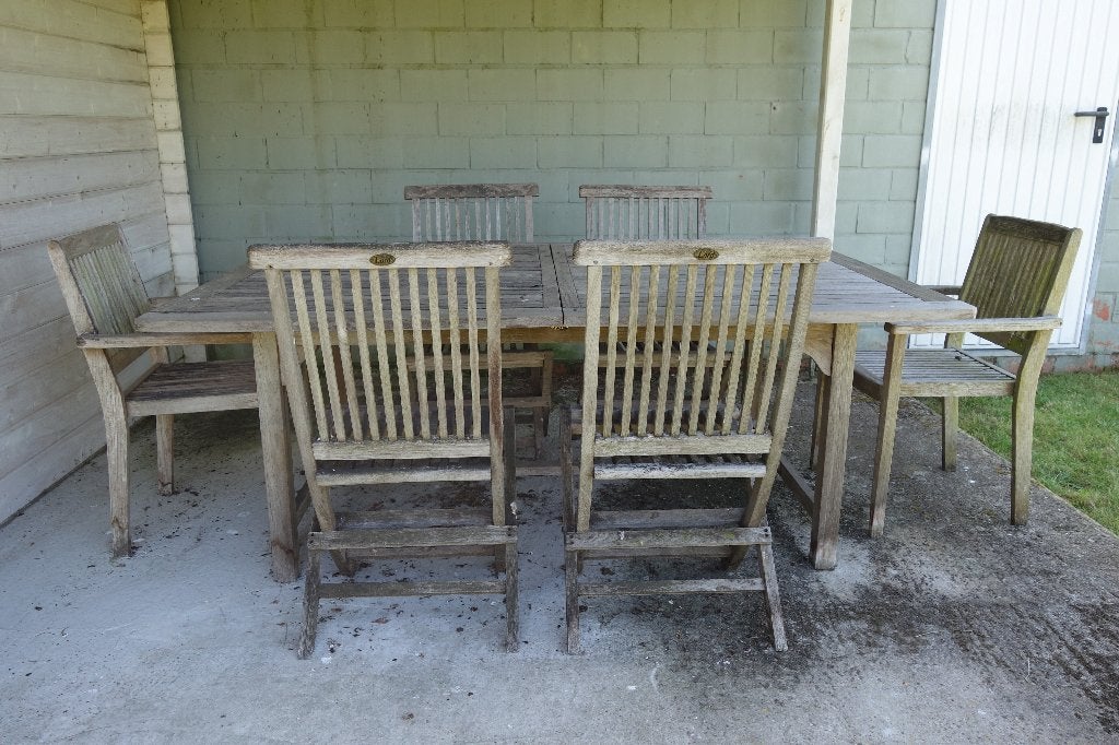 teaken tuintafelset, Tuin en Terras, Tuintafels, Ophalen, Gebruikt, Rechthoekig, Teakhout