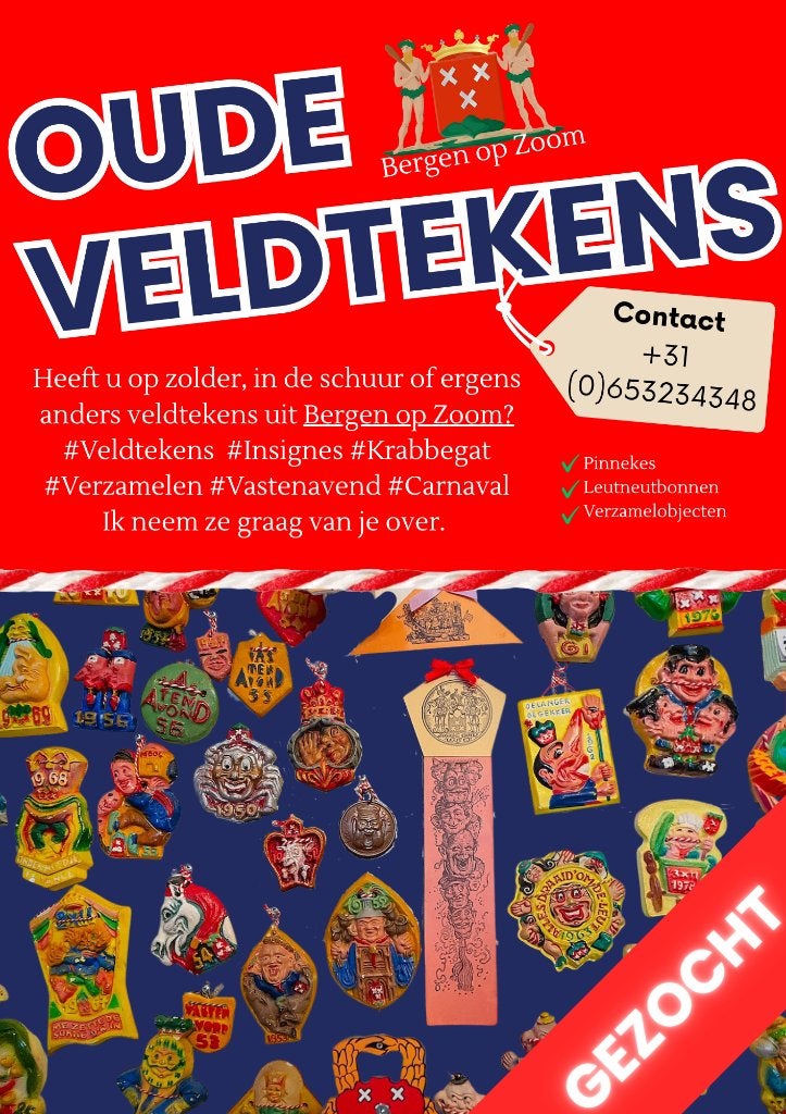 Veldtekens vastenavend Bergen op Zoom Krabbegat Carnaval, Verzamelen, Ophalen of Verzenden