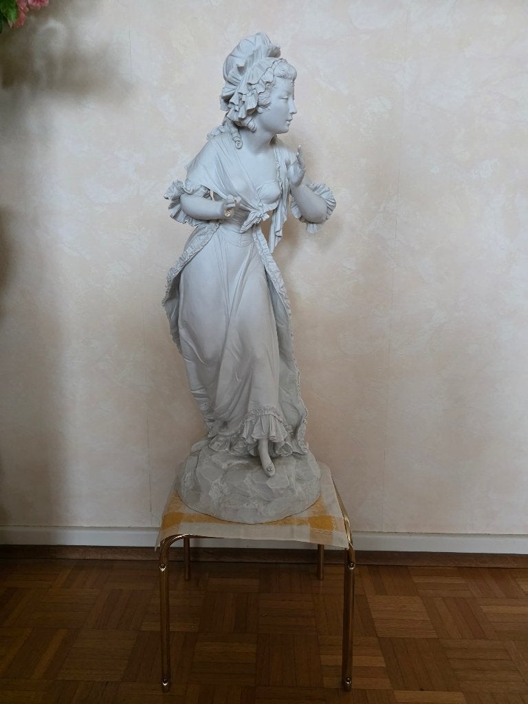 Paire de sculptures anciennes en biscuit de porcelaine, Antiquités & Art, Statue, Pierre ou céramique, 50 - 100 cm, Enlèvement