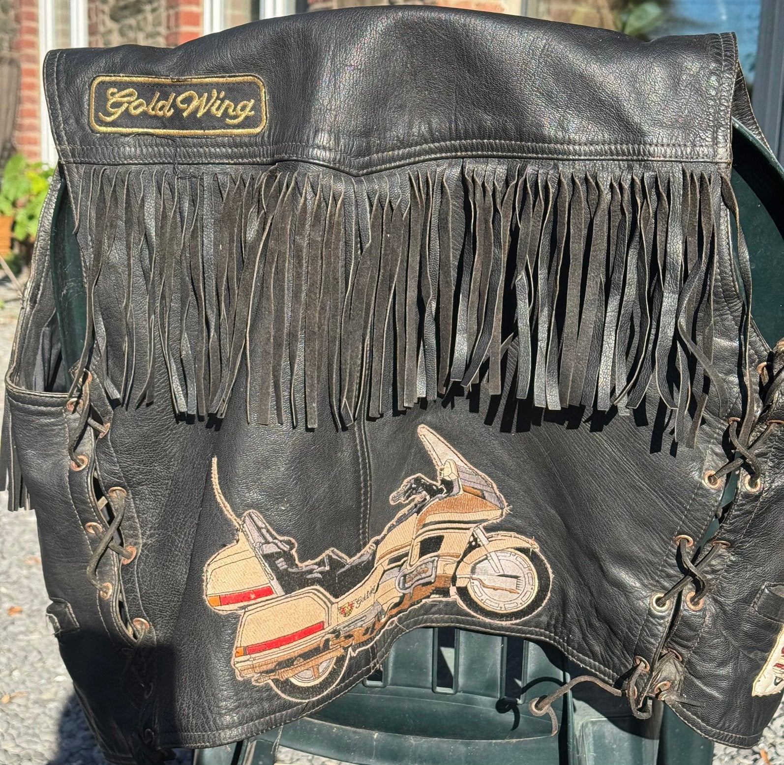 Gilet de moto en cuir a franche annee 80 gold wing, Enlèvement ou Envoi, Seconde main, Manteau | cuir