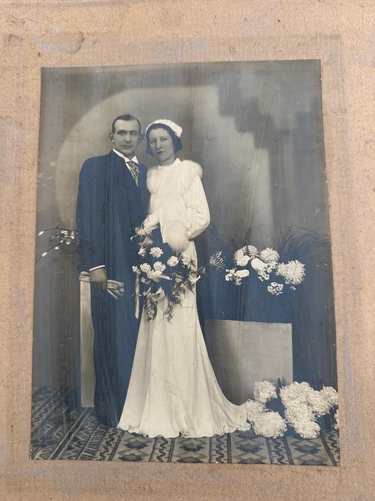 Vintage trouwfoto, Timmerman, Etterbeek, Antiek en Kunst, Verzenden
