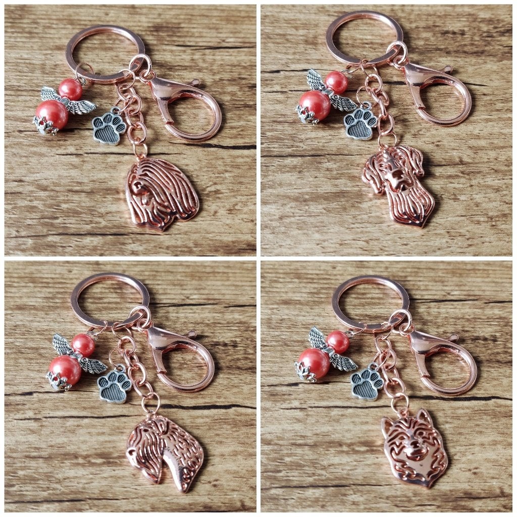Tashanger Sleutelhanger div. hondenrassen rose goud + engel, Verzenden, Nieuw, Roze, Handtas