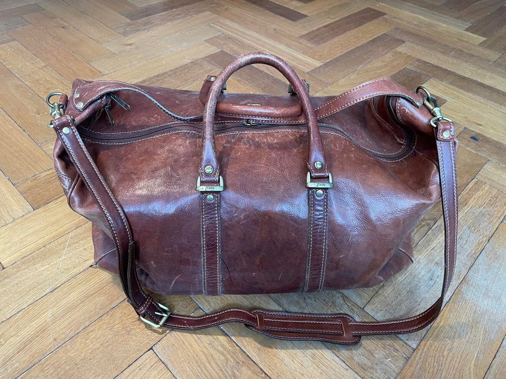 Lederen weekendtas, merk Pielle, Handtassen en Accessoires, Ophalen of Verzenden, Gebruikt, Bruin
