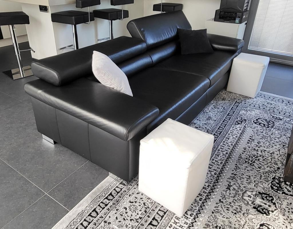 Lederen designbank 2,5zit zwart 235 cm, Ophalen, Zo goed als nieuw, Leer, Modern Design