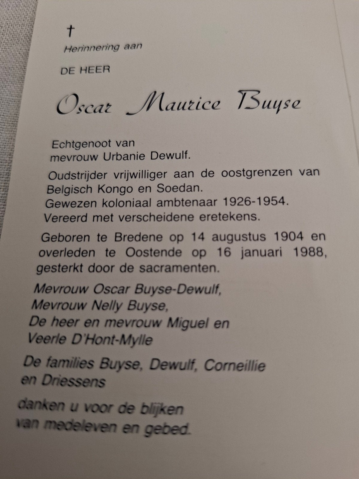 oudstrijder vrijwilliger aan de oostgrens Belgisch Congo, Ophalen of Verzenden