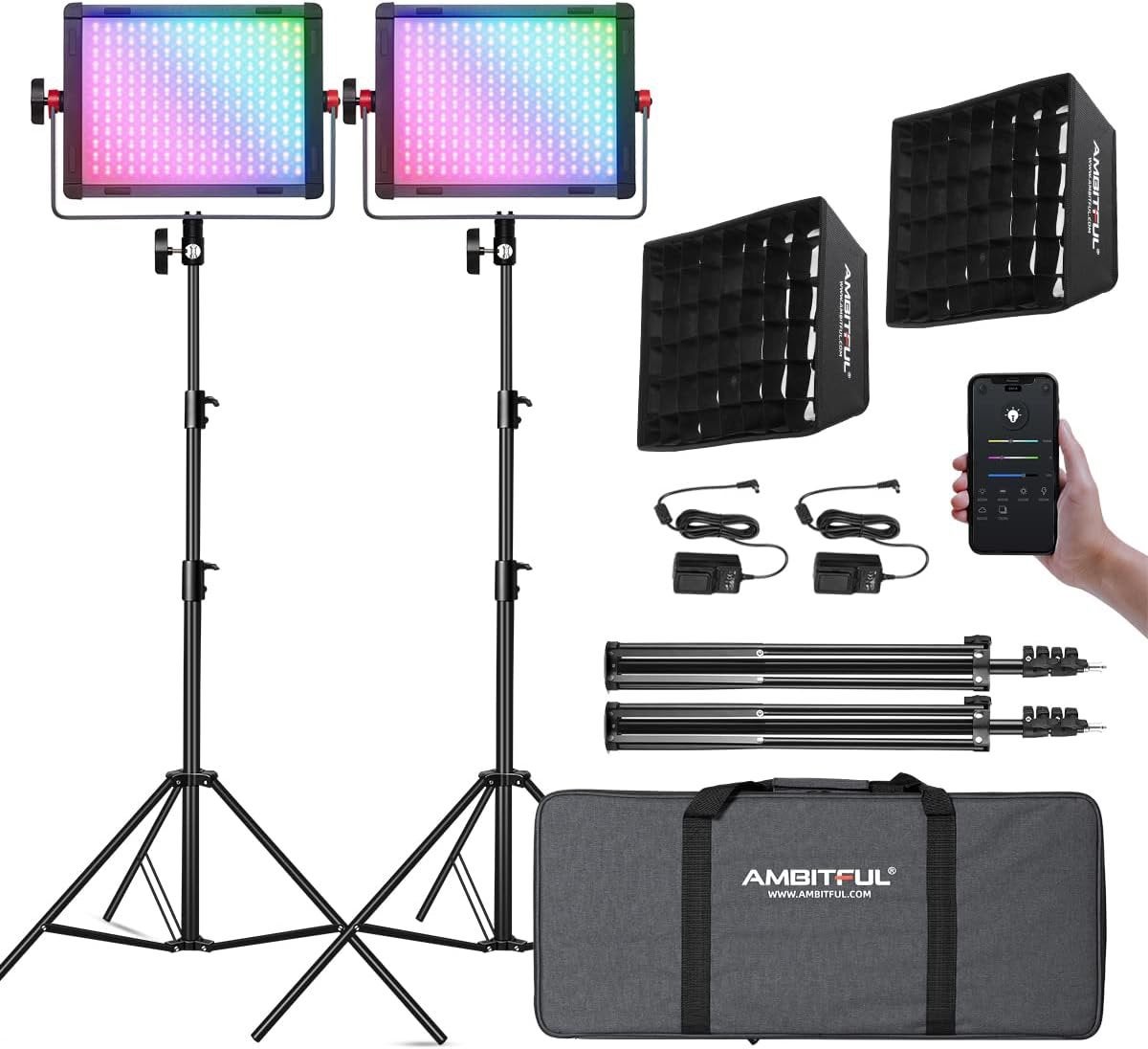 AMBITFUL Lot de 2 éclairages vidéo RVB, kit d'éclairage, Ophalen