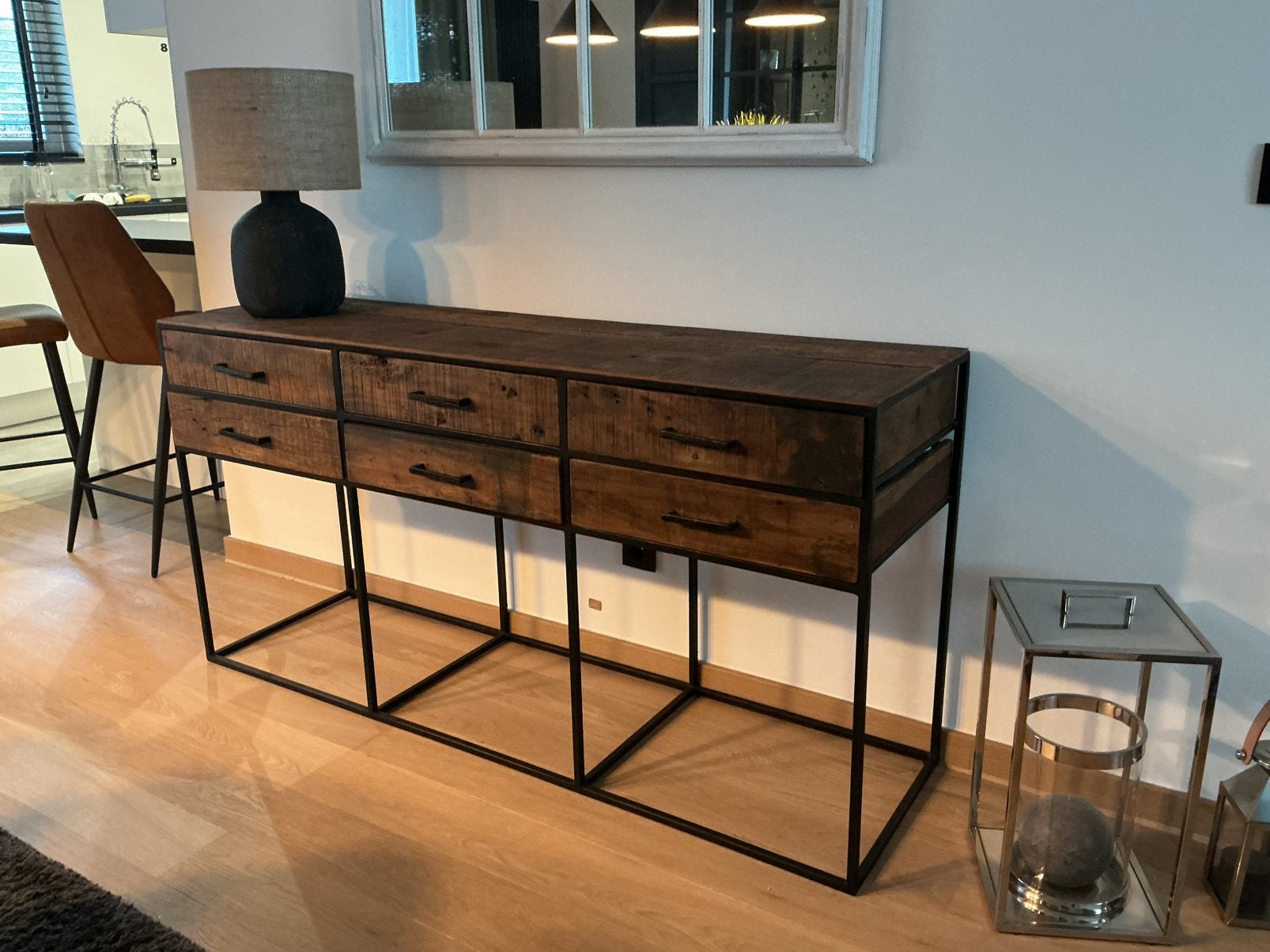 Dressoir en bois sur pied metal noir, Maison & Meubles, Enlèvement, Comme neuf, Métal