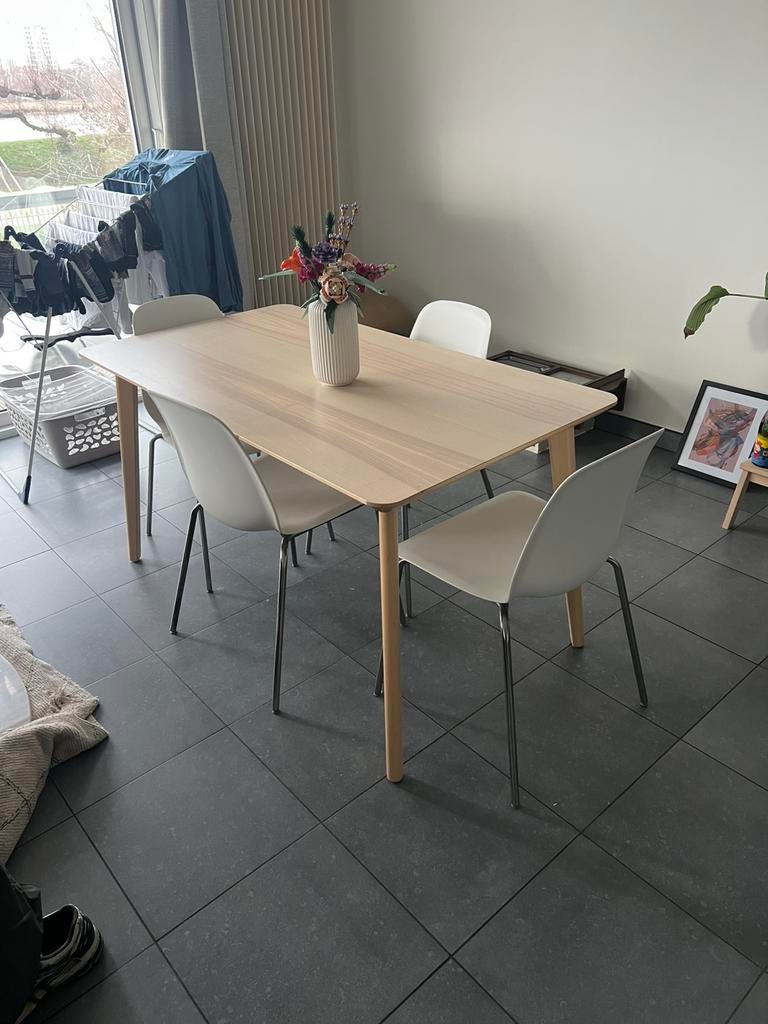 IKEA essenfineer Lisabo tafel + 4 Leifarne/Broringe stoelen, 100 à 150 cm, Quatre personnes, Enlèvement, Utilisé