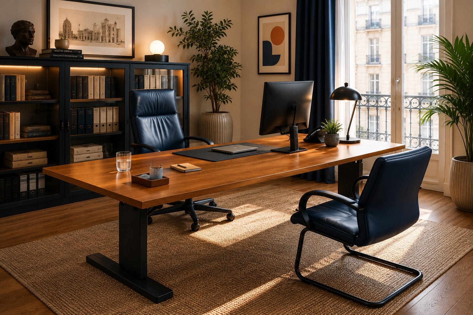 Bureau exécutif 200x100 & 2 chaises cuir |À partir de 225€, Autres couleurs, Comme neuf, Enlèvement, Chaise de bureau
