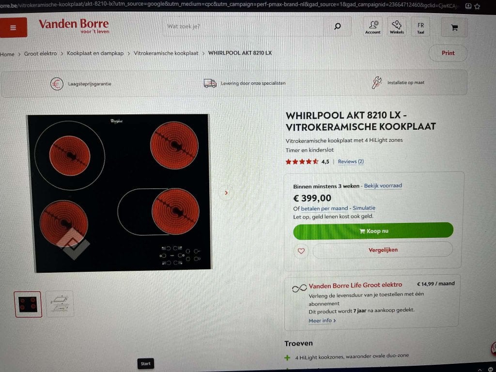 Elektrische kookplaat, Elektronische apparatuur, Ophalen, 4 kookzones, Zo goed als nieuw, Inbouw