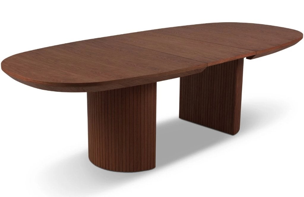 ovale uittrekbare tafel walnoot 300 x 110 cm, Huis en Inrichting, Ophalen, Zo goed als nieuw
