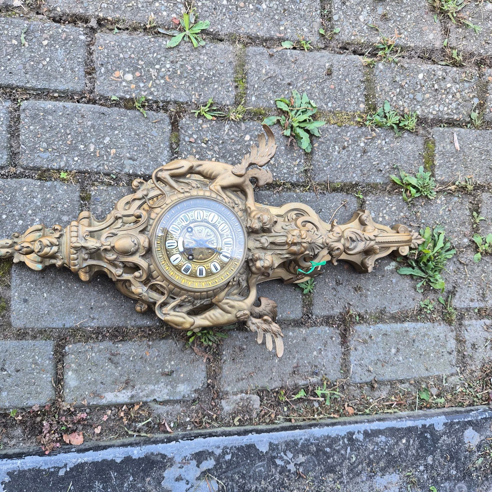 grote bronze cartel  klok 70 cm, Ophalen