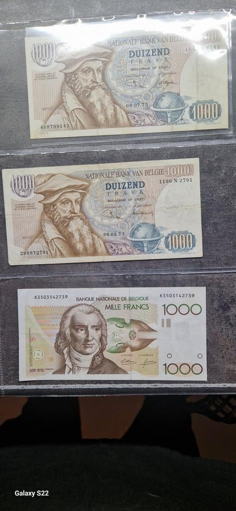 3 biljetten van 1000 frank, Postzegels en Munten, Ophalen of Verzenden