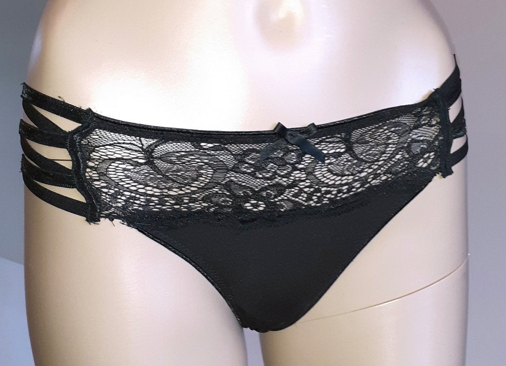 String sexy zwart met corset opzij Hunkemoller XS, Ophalen of Verzenden, Zwart, String
