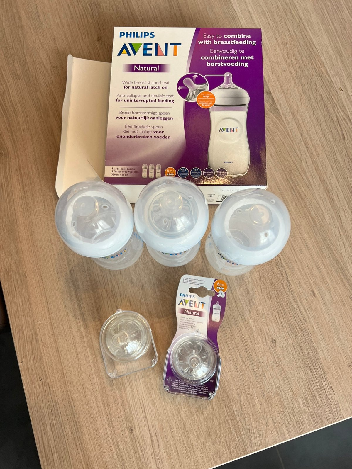 Philips Avent Natural flessen (3x330ml)+ zuigspenen M4 (6m+), Ophalen, Nieuw