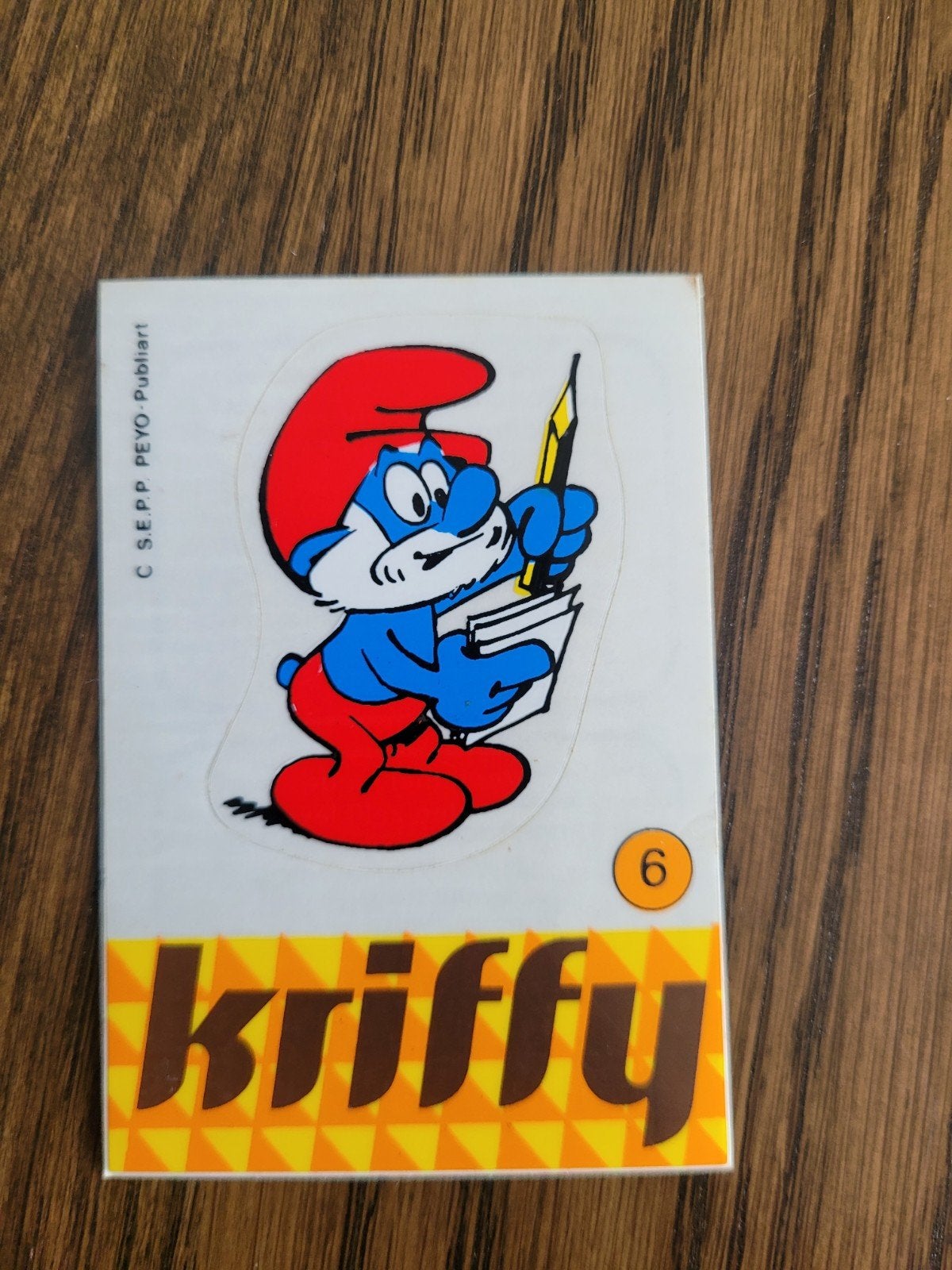 autocollant ancien Les Schtroumpfs Kriffy numéro 6, Collections, Enlèvement ou Envoi