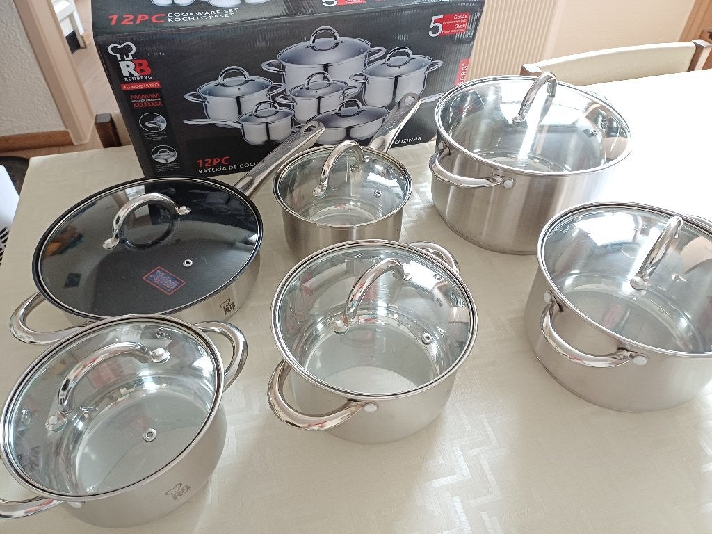 Set Kookpotten & pannen + deksels 110€ => 40€ => INDUCTIE!, Ophalen, Inox, Pannenset, Zo goed als nieuw