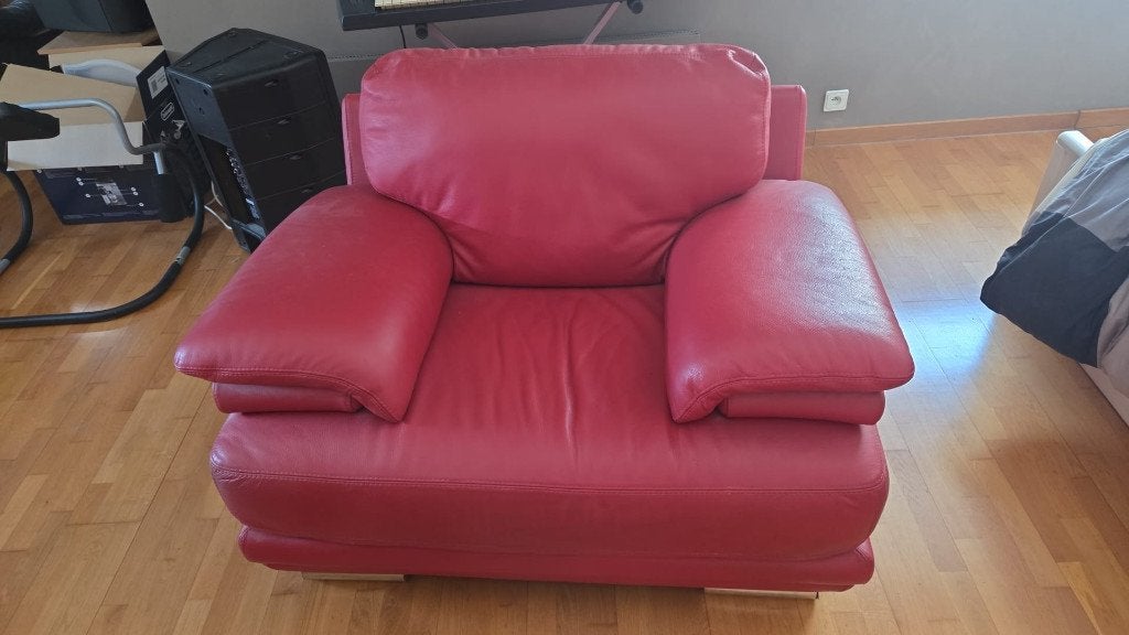 lederen éénzit rood 120cm x 100 cm, Huis en Inrichting, Ophalen, Modern rood, Zo goed als nieuw, Rechte bank