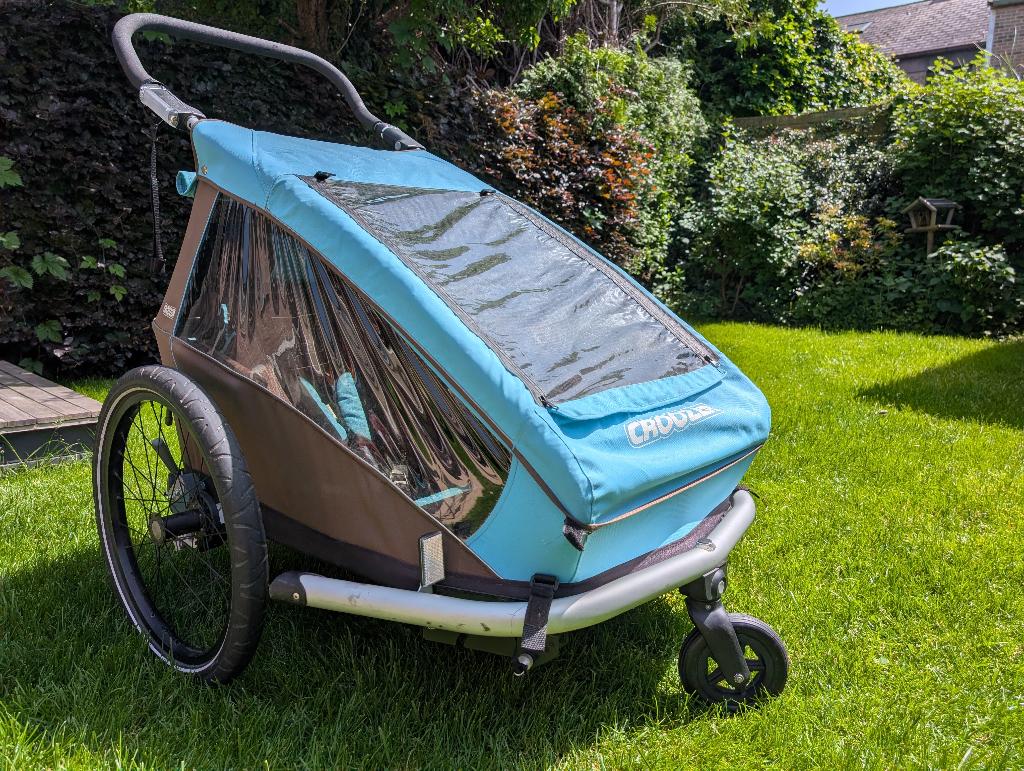 Croozer Kid Plus for 2 fietskar met accessoires, 40 à 60 kg, Enlèvement, Utilisé, Suspension