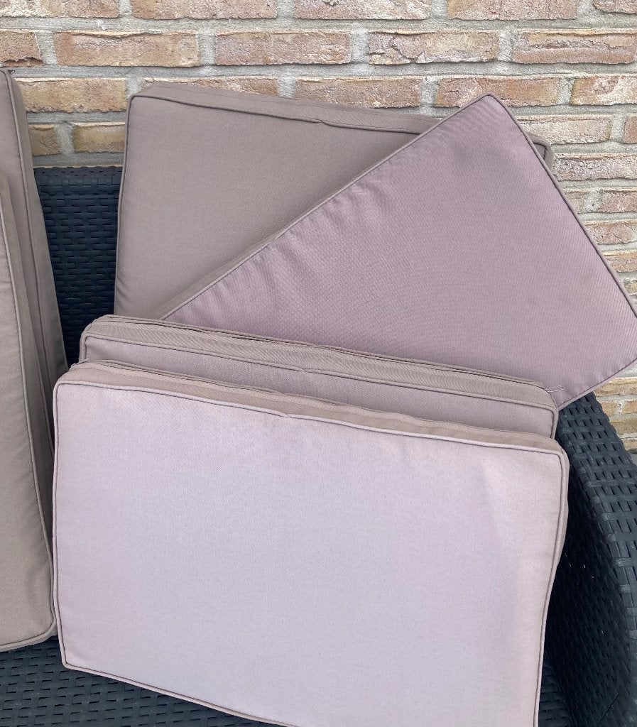 Set van 5 loungekussens /tuin - taupe - Zeer goede staat, Ophalen of Verzenden, Gebruikt, Beige, Vierkant