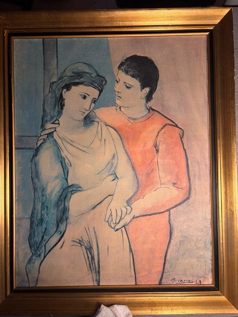 Prachtige Vintage Picasso Canvas Reproductie "The Lovers"t, Ophalen, Doek, Portret of Personen, Olieverf