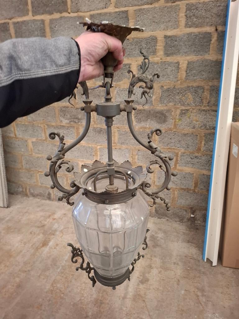 2 Luminaires antiques lustre et hublot, Enlèvement, Utilisé, Verre
