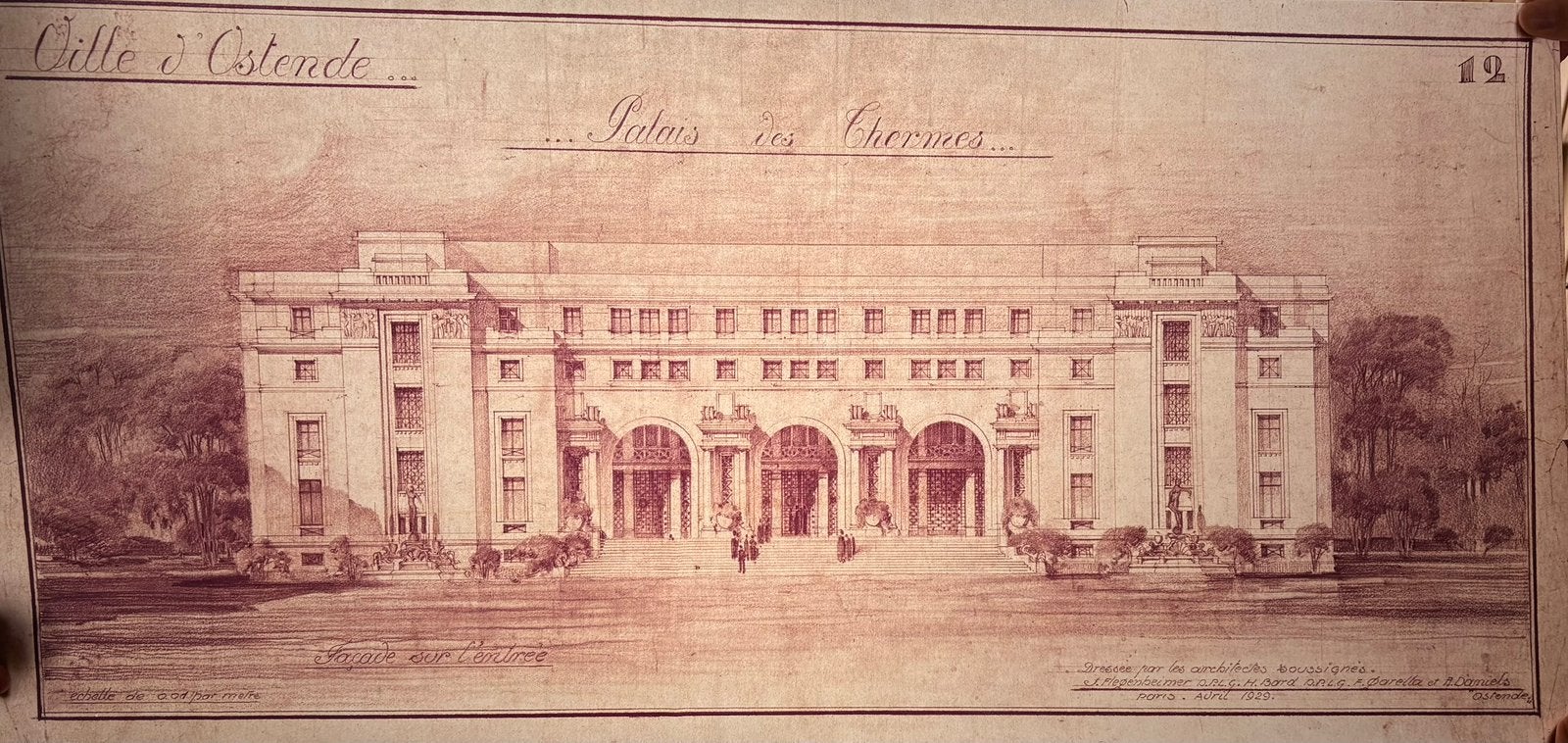 Thermae Palace Ostende - Plan original 1929, Collections, Posters & Affiches, Comme neuf, Enlèvement ou Envoi