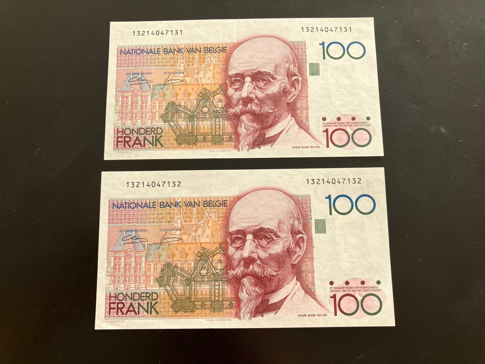 2 fois 100 francs belges - Hendrik Beyaert - UNC-, Enlèvement ou Envoi, Série