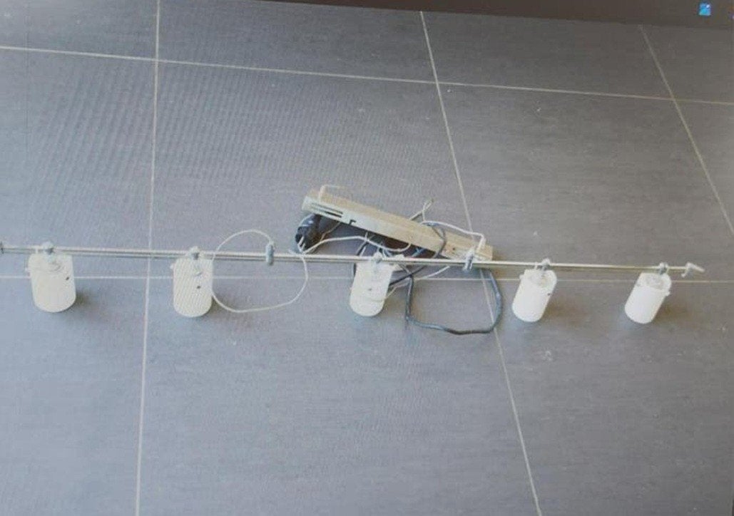 Hanglampen met 5 glazen lampen., Ophalen, Gebruikt, Glas, Modern