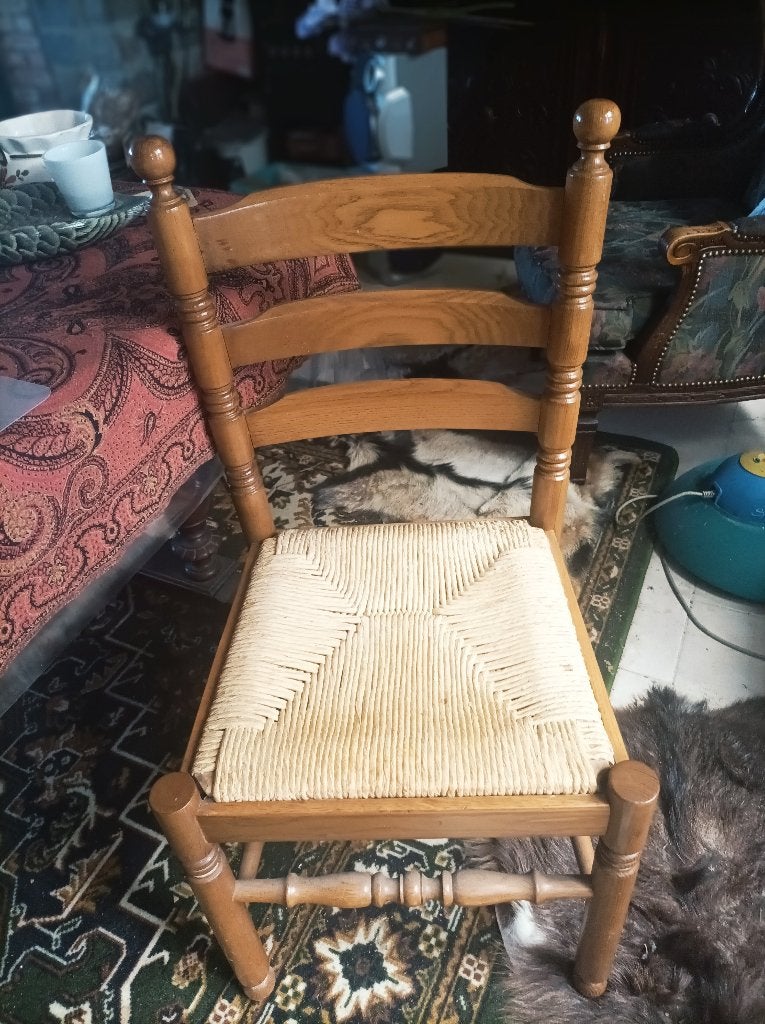 Vintage eetkamerstoelen geweven zit, Maison & Meubles, Chaises, Vintage, Comme neuf, Brun, Enlèvement