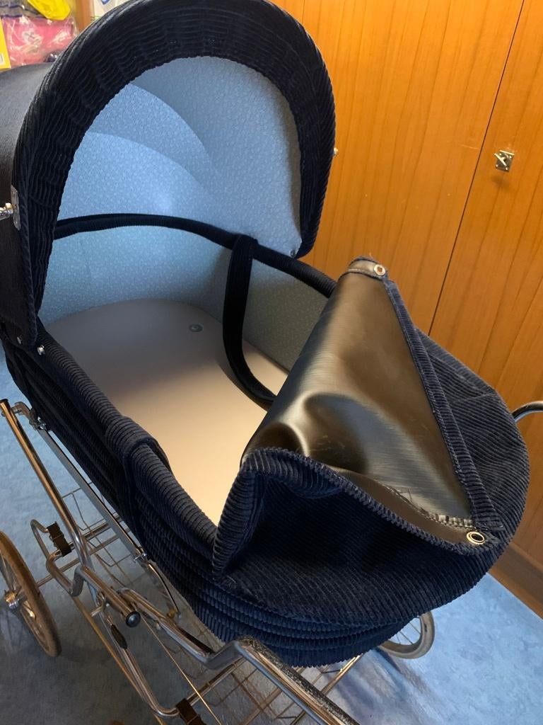Kinderwagen blauw ribflueel, Gebruikt, Met reiswieg, Ophalen, Kinderwagen