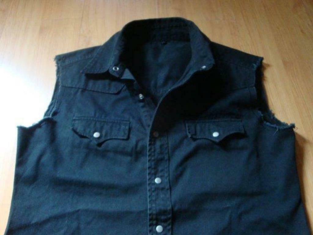 zwart jeanshemd/vest zonder mouwen - L, Ophalen, Zo goed als nieuw, Maat 52/54 (L), Zwart