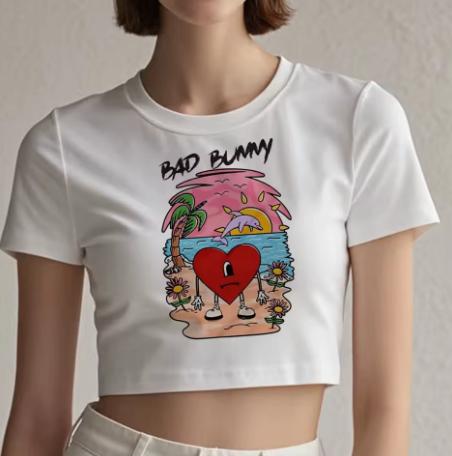 Bad Bunny Crop Top, Wit, Trendy, Nieuw, Ophalen of Verzenden