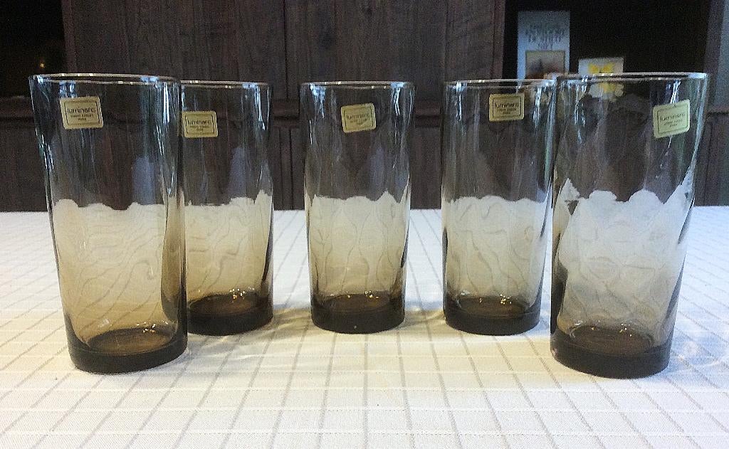 5 vintage swirl rookglazen Arcoroc FINA jaren '70, Verzamelen, Glas en Drinkglazen, Zo goed als nieuw, Frisdrankglas, Ophalen of Verzenden